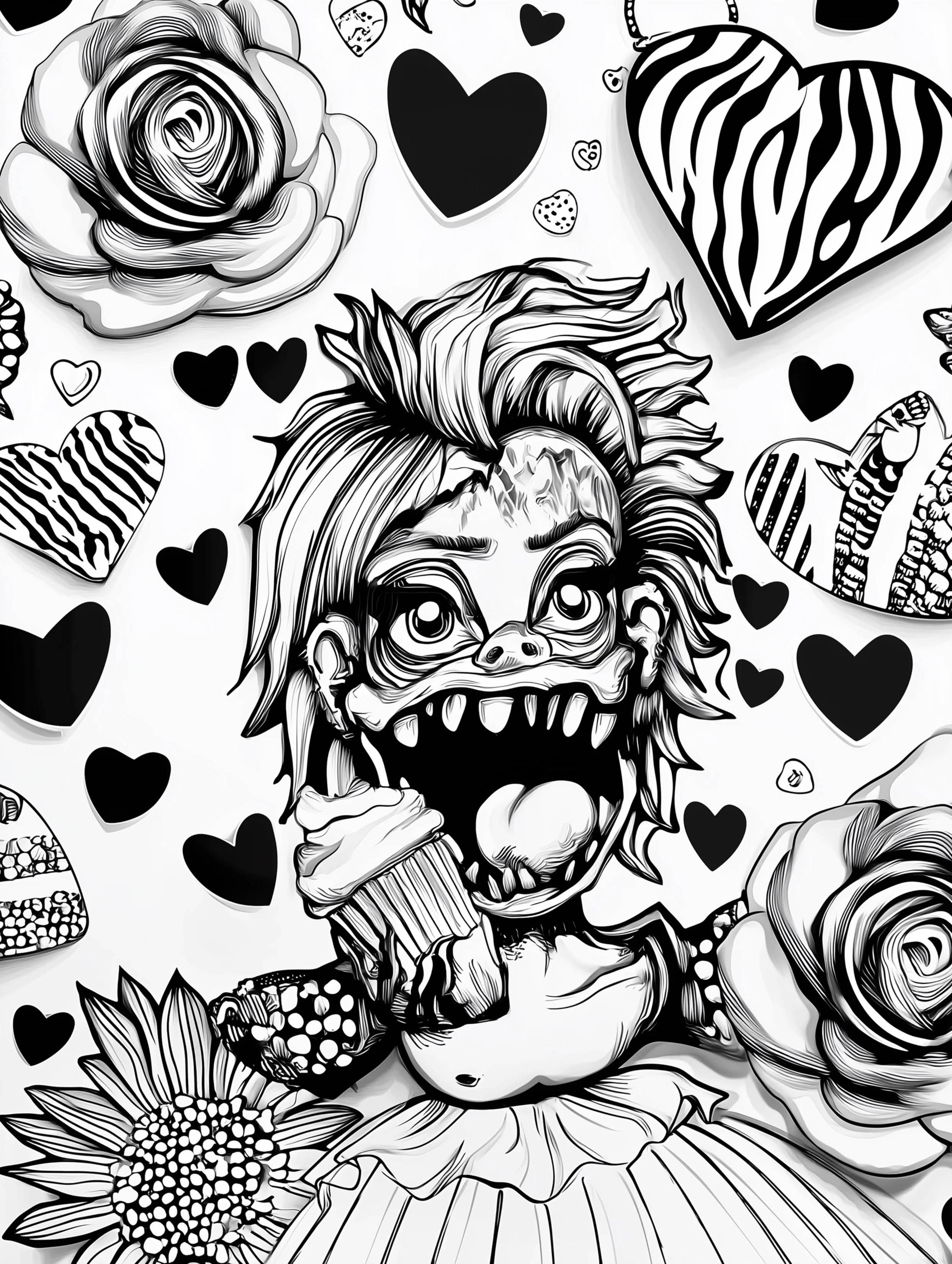 Free printable alien coloring page for adults featuring a happy alien with a cupcake